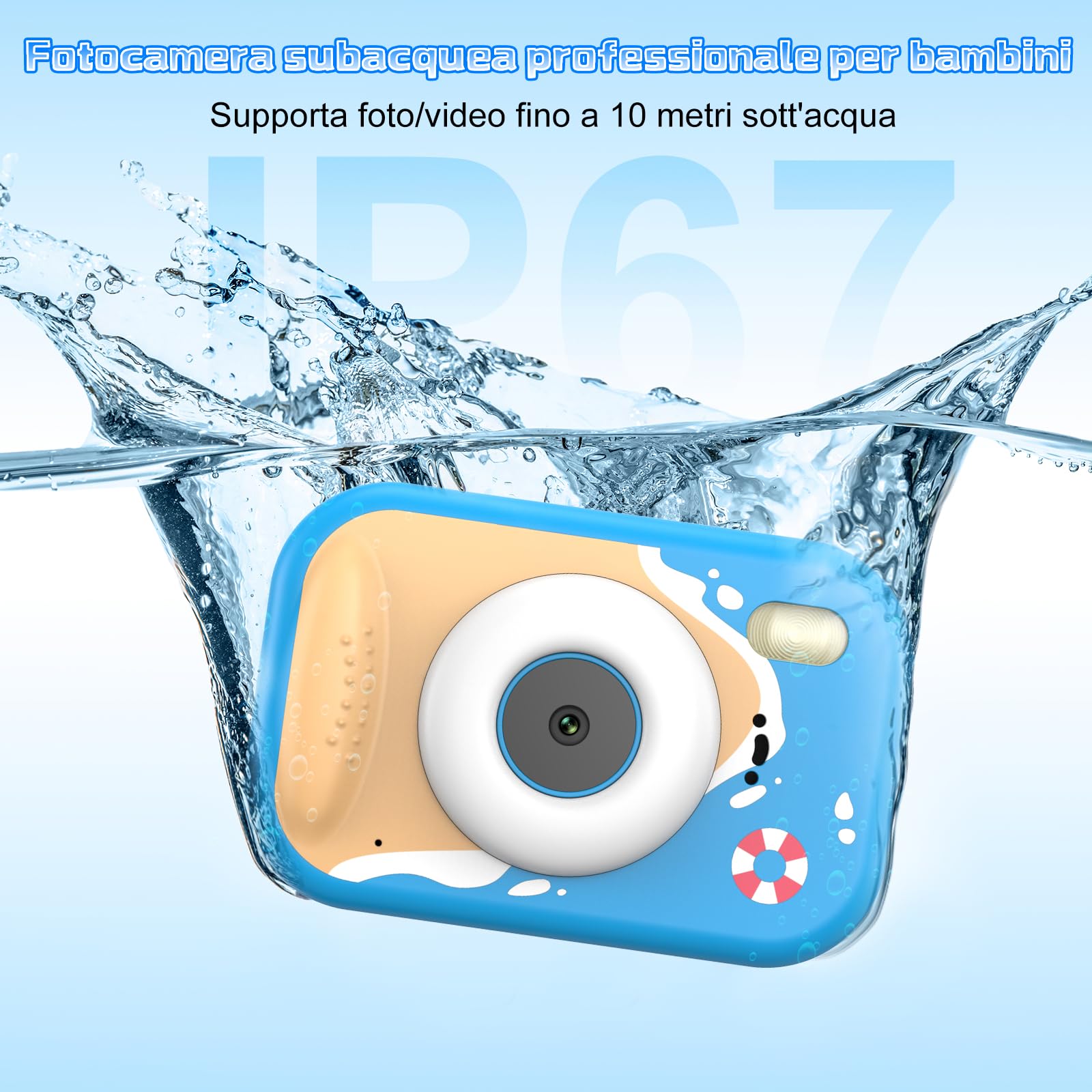 Macchina Fotografica Bambini, 1080P Macchina Fotografica Subacquea Professionale Bambini con 2,4" Schermo, 32GB Scheda, 10M Fotocamera Impermeabile Digitale Regalo per Bambini da 3-12 Anni - 2