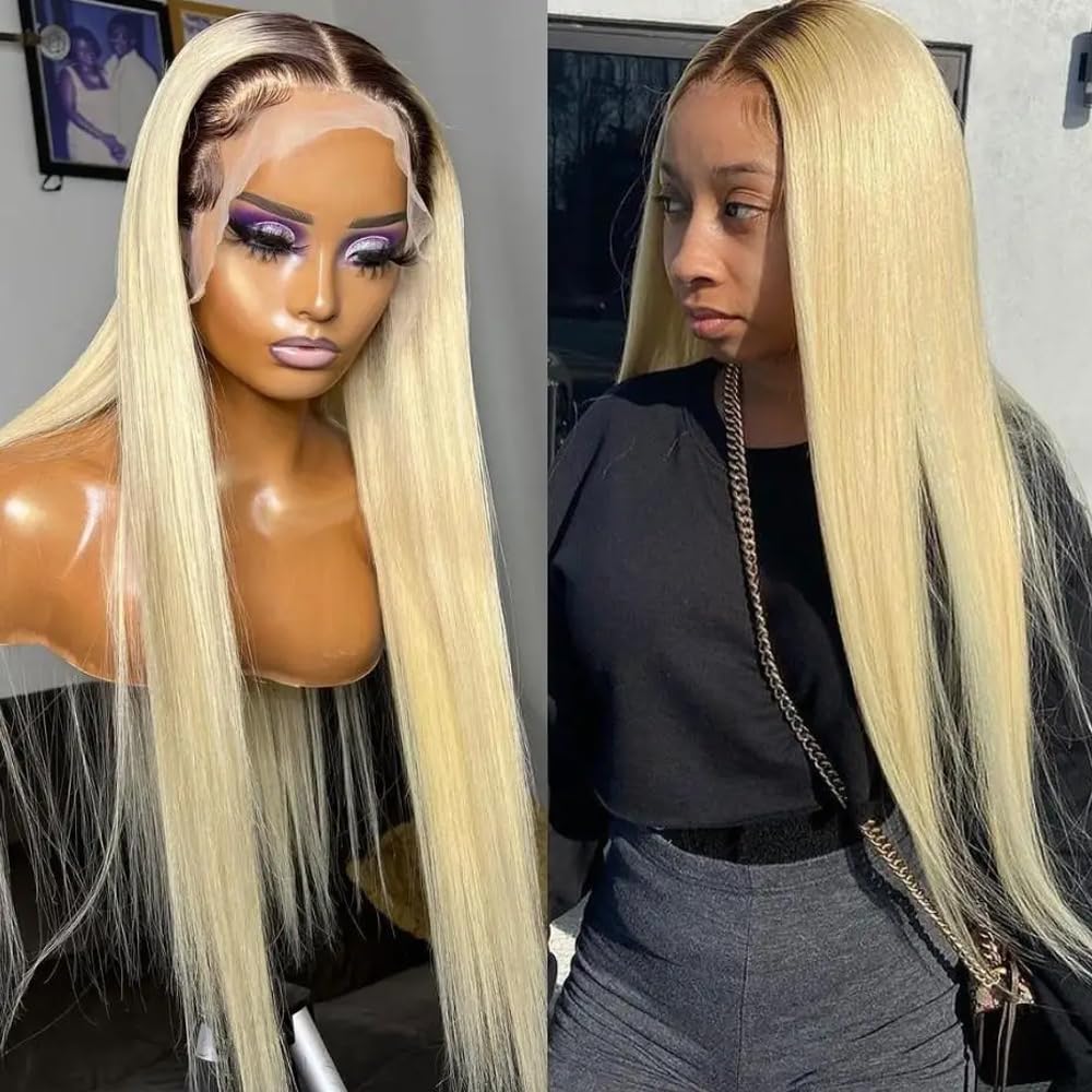22 Inch Blonde Ombre Lace Front Wigs Human Hair Pre Plucked 1B/613 Ombre Lace Front Wig Human Hair with Baby Hair 150% Density 13x4 Straight HD Lace Front Wigs Human Hair