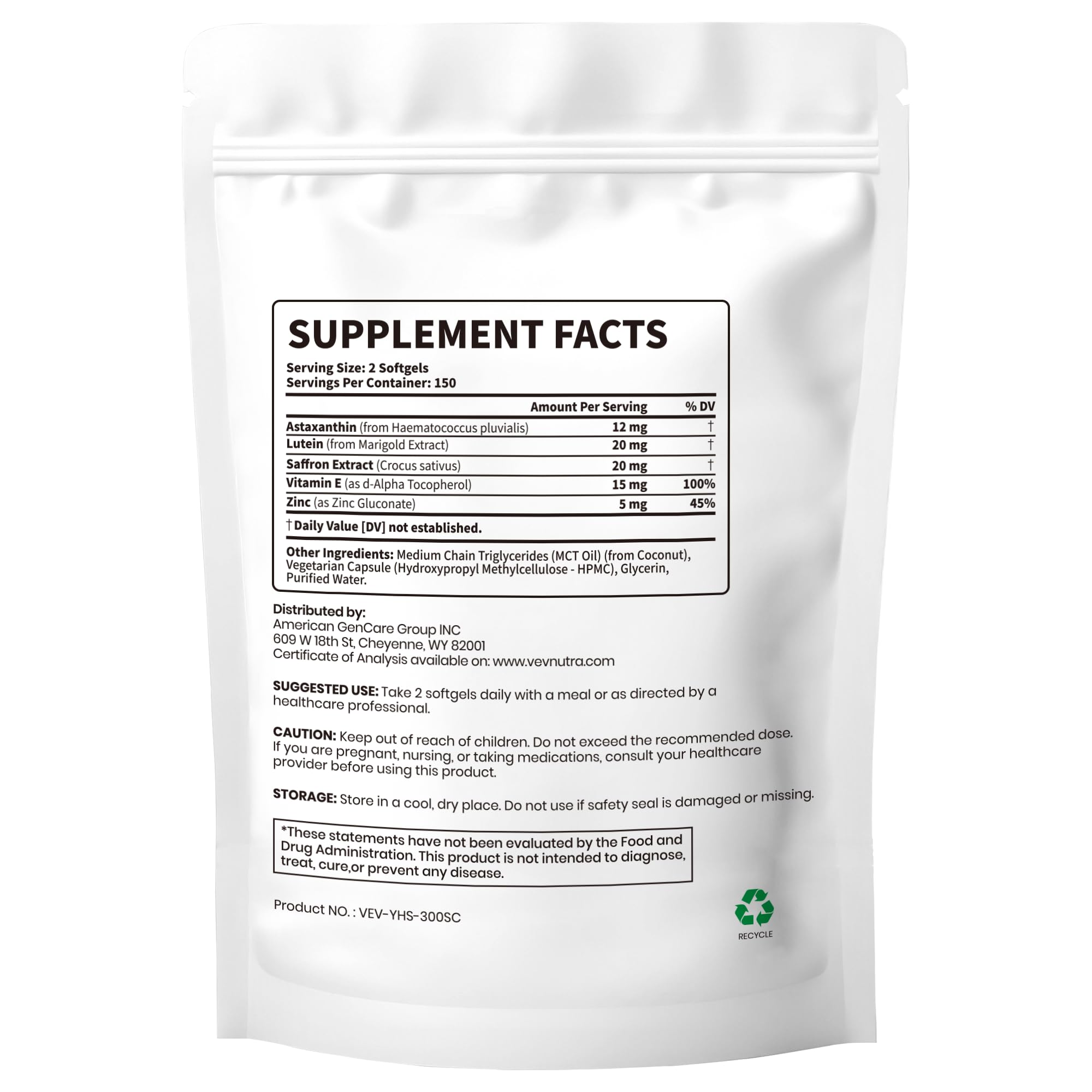 VEV Astaxanthin 12mg & Lutein 20mg Supplements with MCT Oil, 300 Softgels — Amazon image 2