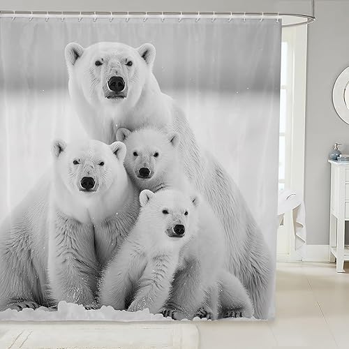 Miniatura 1 de Homewish Cortina de ducha de oso polar para niños, adultos, juego de cortina de baño de nieve y hielo, cortinas naturales impermeables para