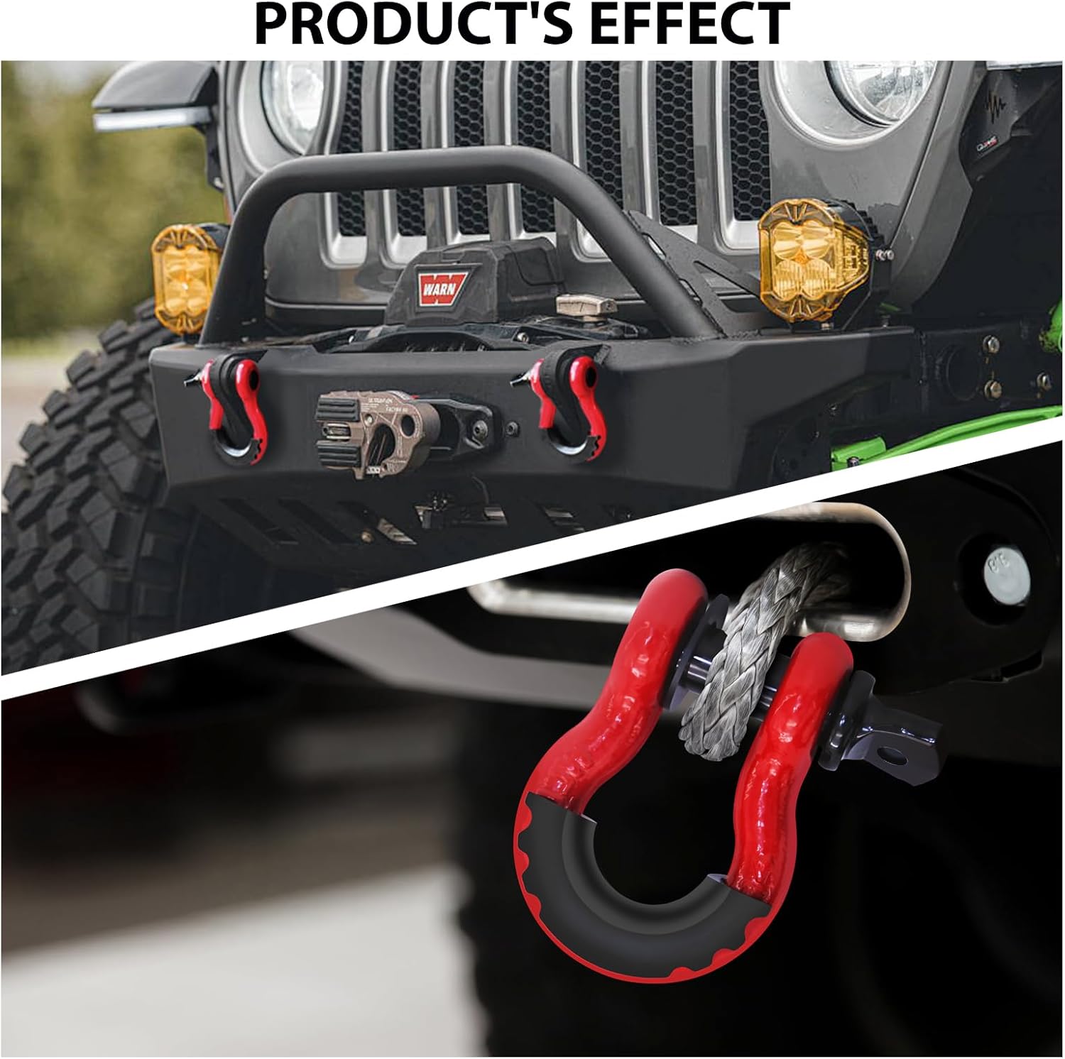 2 Pack 3/4" D Ring Shackle with 7/8" Pin 10,000 lbs Rugged Off Upgraded Heavy Duty Shackle with Pulley Towing Ring for Tow Strap Winch Off Road Jeep Truck ATV & UTV Vehicle Recovery (RED-S)