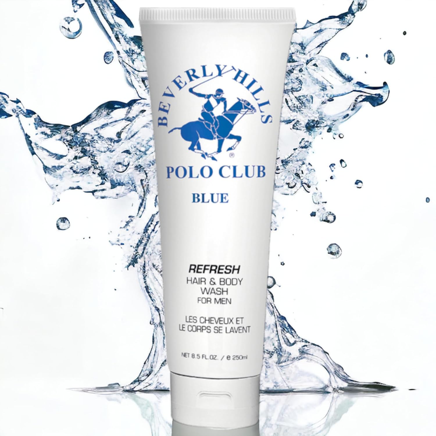 Beverly Hills Polo Club Men's Hair & Body Wash | Refreshing & Cleansing with Luxury Designer Scents | Long-Lasting Fragrance for Him (Blue)