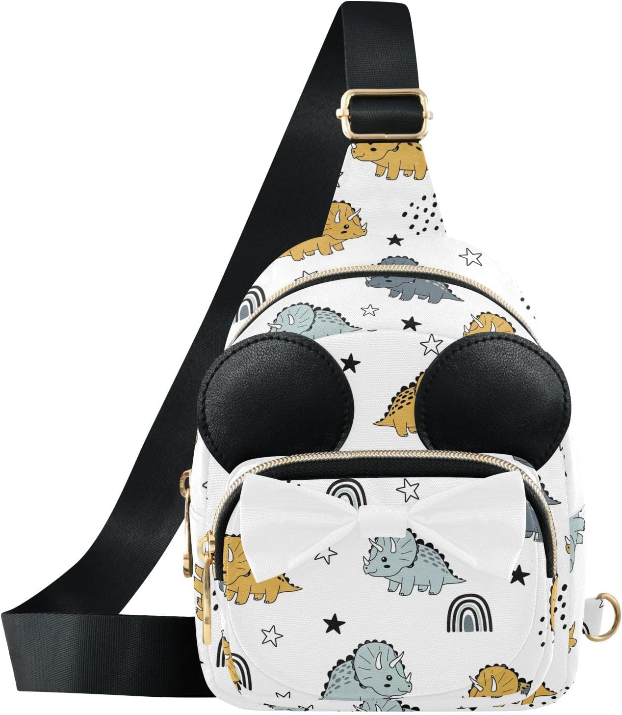 Sinestour Dinosaurs Kids Crossbody Bags for Girls, 3.1"x5.7"x7.5" | Crossbody Fanny Pack, Toddler Purse, Cute Sling Belt Bag with Ears, 2L Small Shoulder Chest Bag for Travel