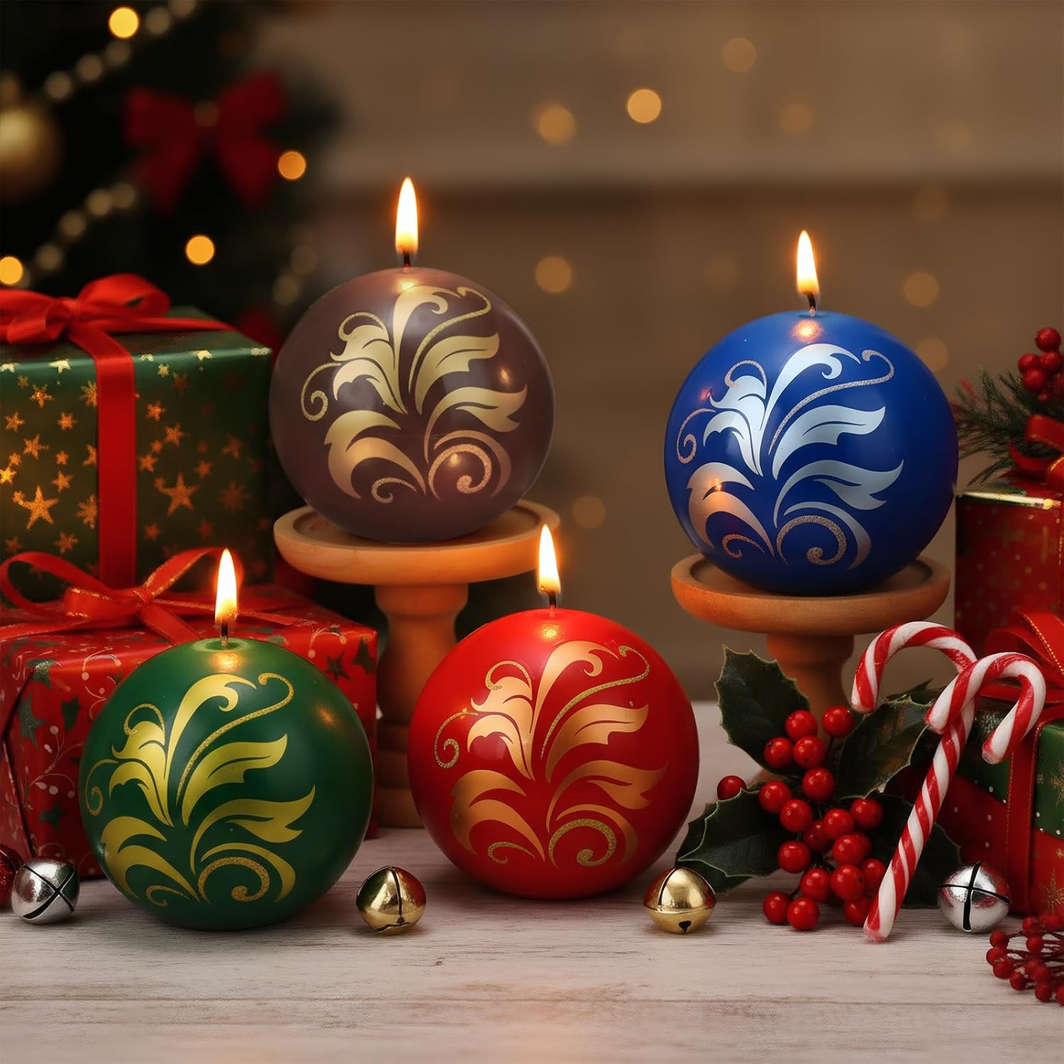 Lounsweer 4 Pcs Ball Candles 3 Inch Round Candles Glitter Swirl Novelty Pattern Unscented Decorative Sphere Candle for Weddings, Home Party Holiday Decoration, Housewarming Gifts