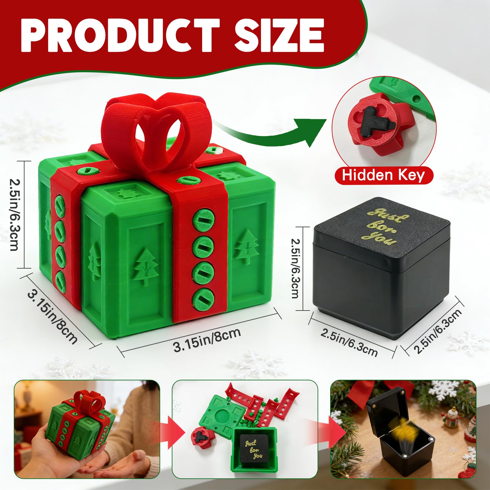 Wsndyjia The Prank Gift Box, Funny Screws Challenge with Finger Surprise, 3D Printed Annoying Gift Box Ornament with Concealed Key, for Festival, Christmas, All Occasions (Green) - Image 3