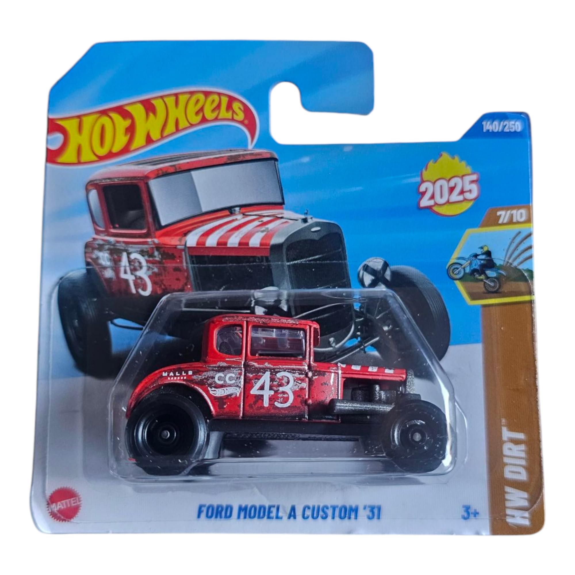 Hot Wheels Ford Model A Custom '31, 2025 HW Dirt Series, 7/10, Red Racing Car #43, Die-Cast Model