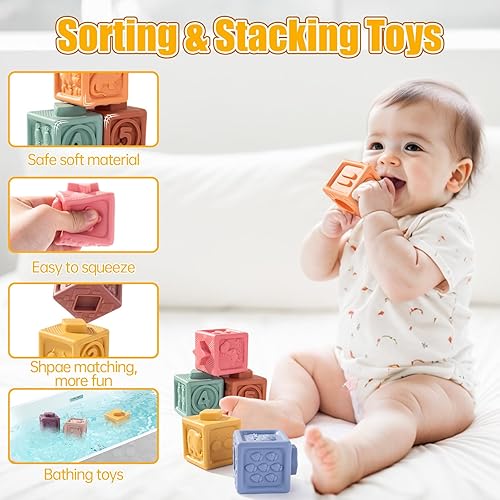 Miniatura 3 de Montessori - Juguetes sensoriales para bebés, juego de 26 juguetes apilables para más de 36 meses, bloques de construcción suaves, sin BPA, juguetes