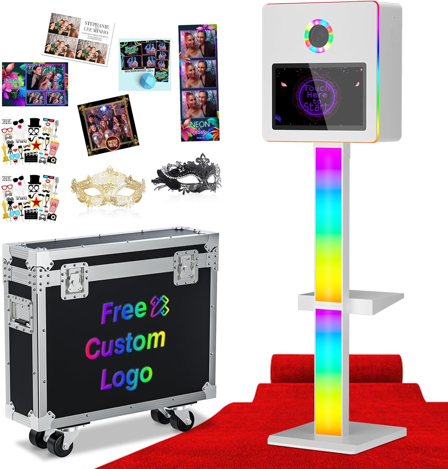 Mirror Photo Booth with 15.6" Touch Screen, DSLR Photo Booth APP Remote Control RGB Light, Instant Printing and Share, Professional Photography for Party Wedding Rental (White-D2)