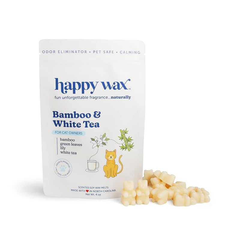 Cera aromática de soja para ambientes com gatos Bamboo & White Tea Happy Wax, 113 g