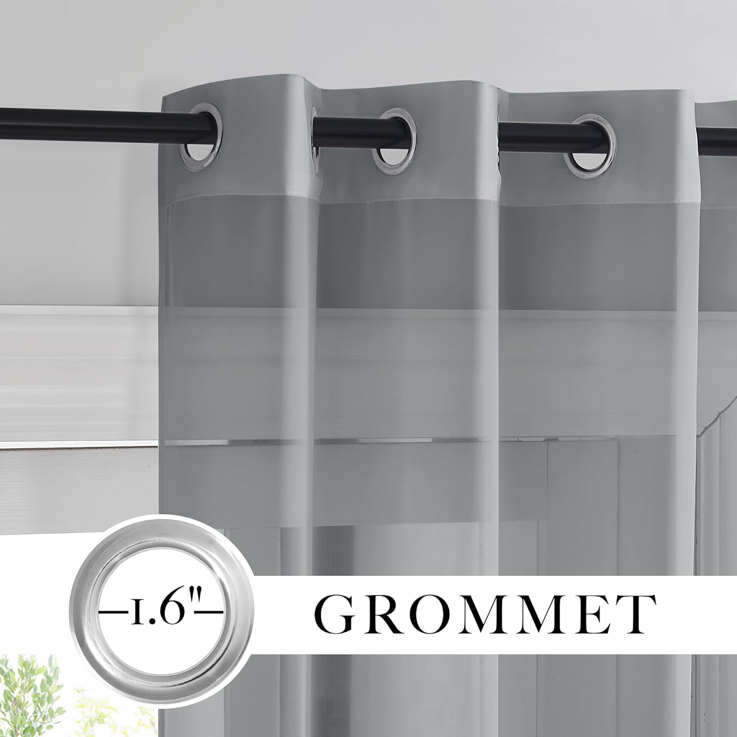 RYB HOME Light Filtering Curtains 96 Inches Long, Grommet Top Voile Airy Light Filtering Drapes, Sheer Window Treatments Curtains for Living Room Kitchen Bedroom, Gray, 54" W x 96" L, 4 Pieces