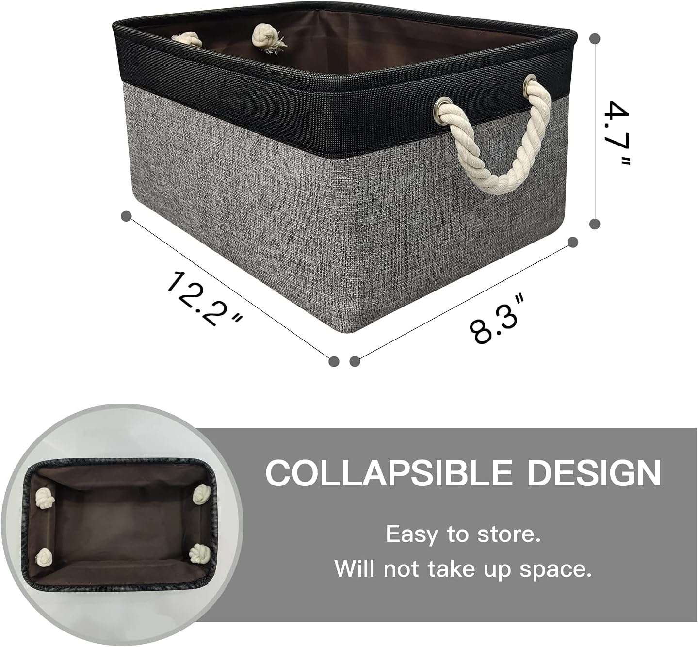 Protecu Storage Basket Cube Bins Organizer Collapsible Fabric Bin Box Baskets with Handles for Gifts Empty | Small Baskets for Organizing Toy Shelf Closet (Black & Grey, 12.2x8.3x4.7 inch)