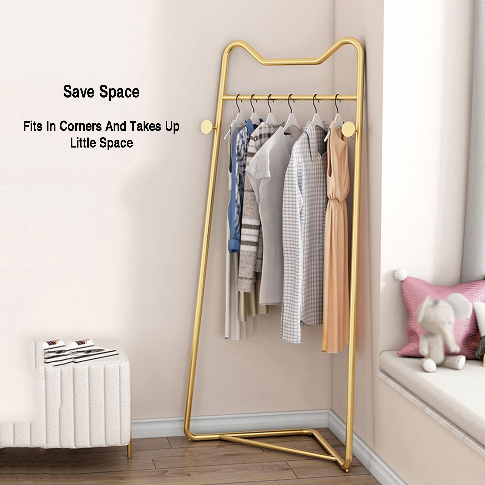Freestanding Coat Rack With 4 Hooks, 2 In 1 Corner Clothes Rack, Nightstand Coat Rack Organizer Bedroom Storage Stand For Entryway,Dress Room,Bedroom,and Living Room (Black