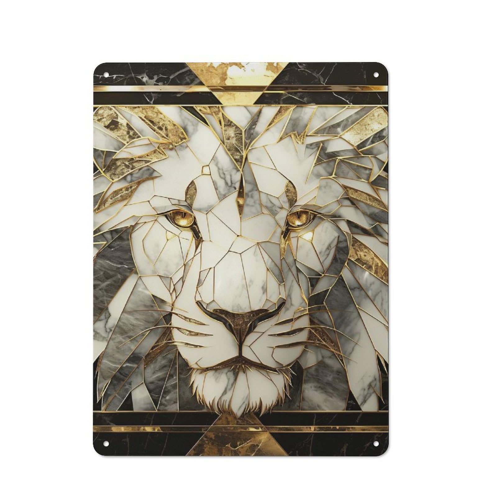 Junmoney Style-20 For Lounge Or Reading Corner, Marble And Gold Lion Head Art Vintage Metal Sign 40X30cm, For Collectors Decorating Lounges And Reading Corners