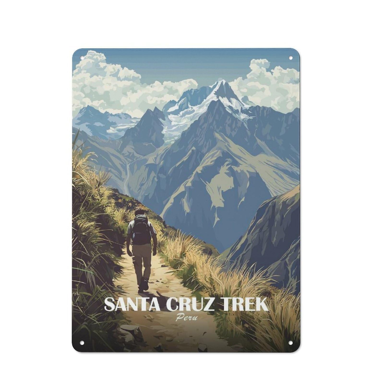 Junmoney Style-23 Santa Cruz Trek Peru Vintage Metal Wall Decor 40X30cm, Vintage Metal Sign For Hallway, Home Bar, Garage Or Study