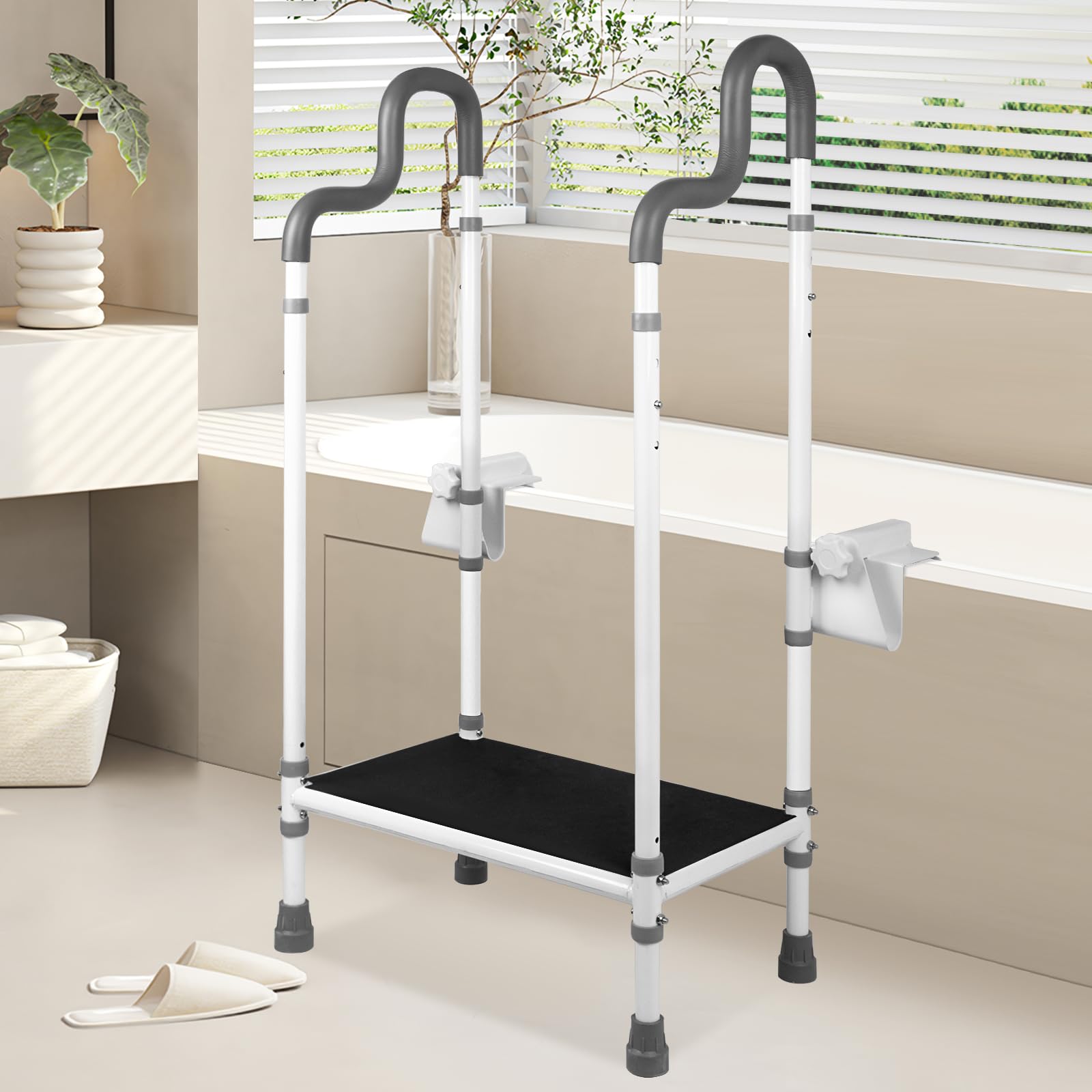Reposapiés para baño con asa, ayuda de entrada para personas mayores, con reposabrazos, capacidad de carga 250 kg, color blanco