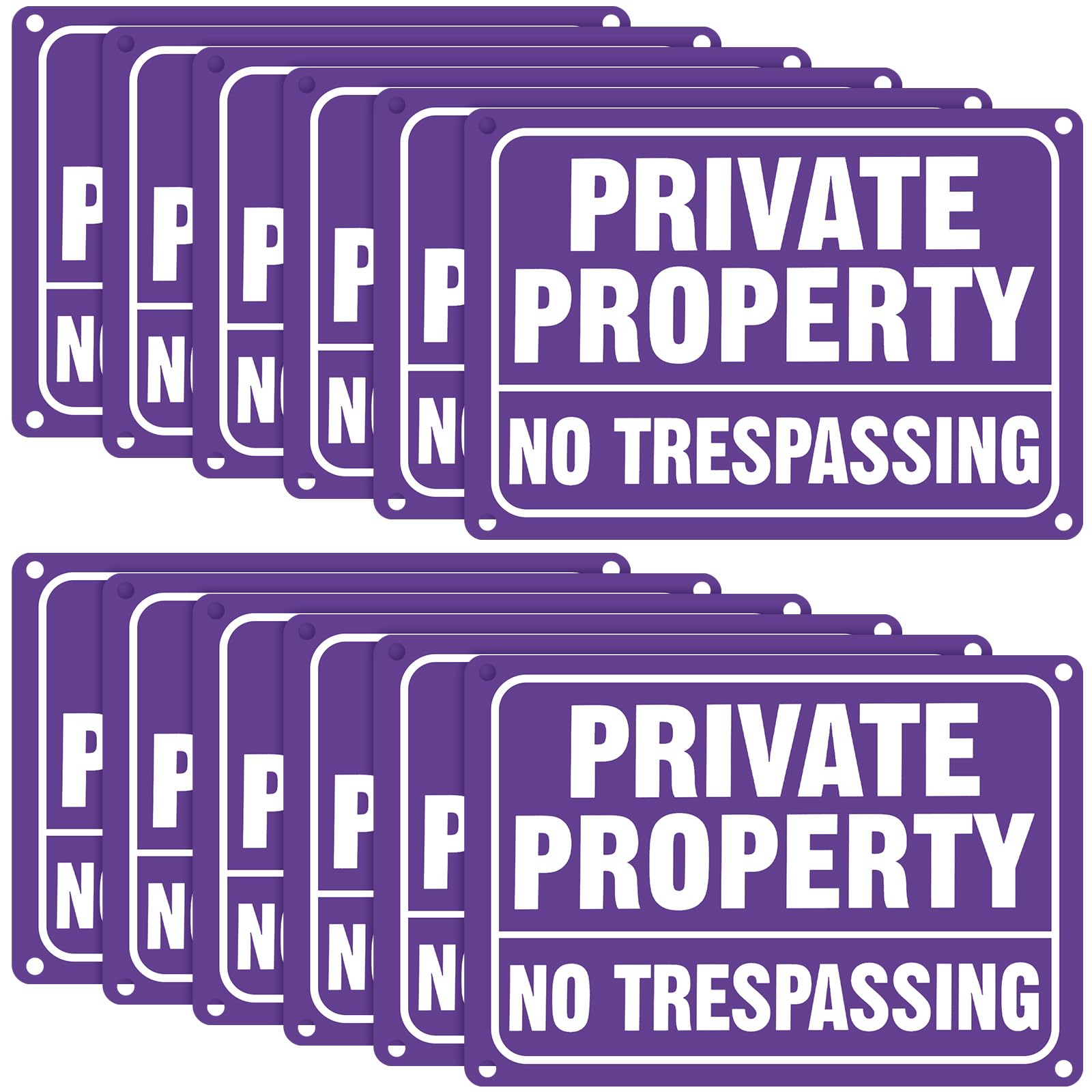 12 Pack No Trespassing Private Property Signs Metal Reflective Aluminum No Trespassing Sign Weatherproof Warning for Property Security(Premium Purple,Purple,White,12"x8" Inch)
