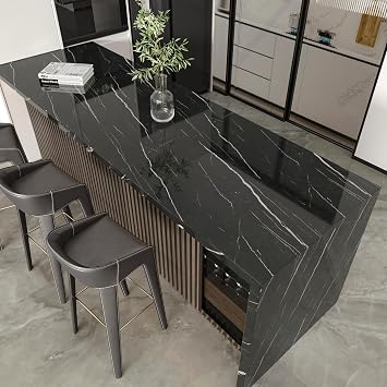 Black Marble Countertops Contact Paper Peel and Stick Glossy Marble Granite Wallpaper Waterproof Prepasted Marble Vinyl Wrap for Bathroom Kitchen Cabinets Counter Top Cover 11.8"x118"