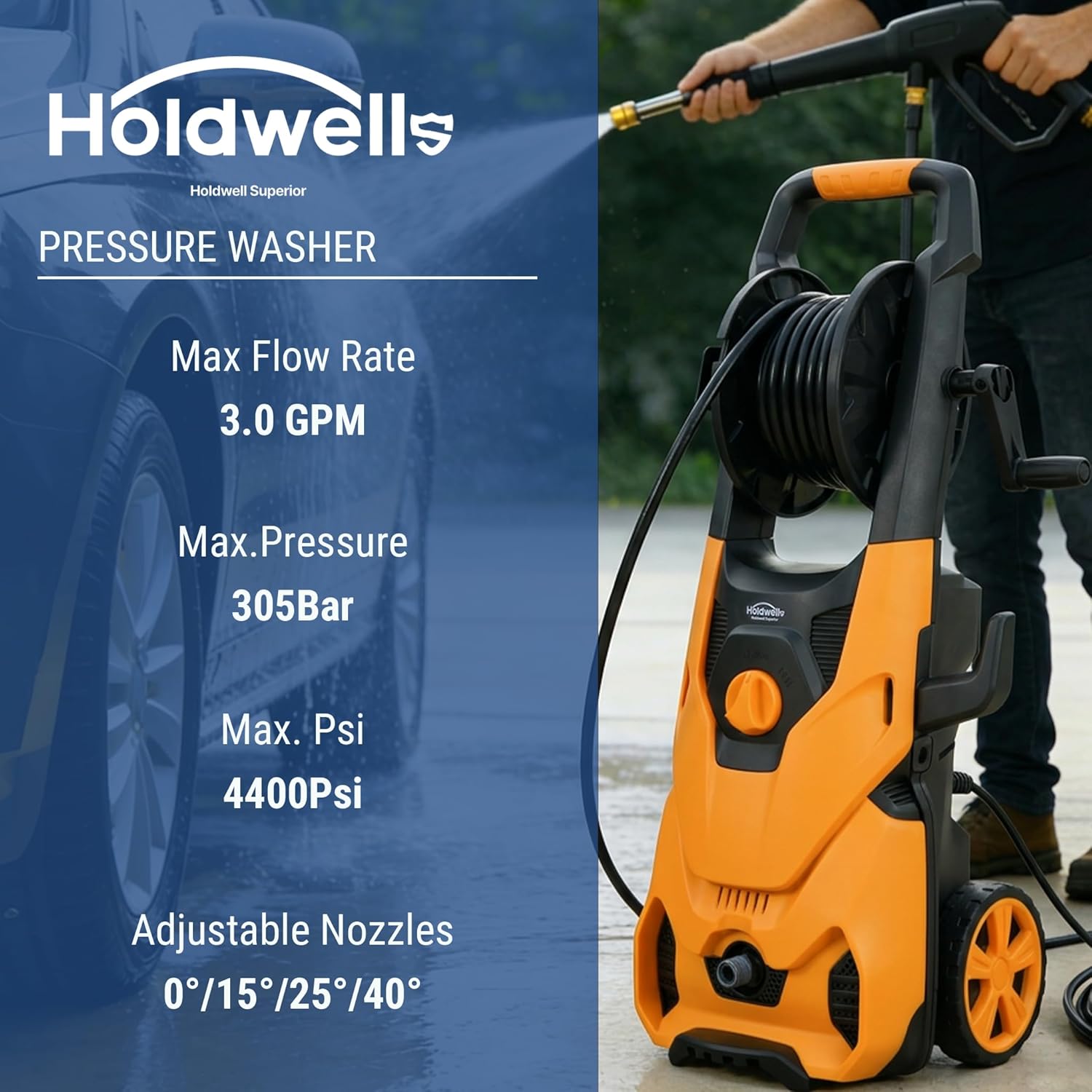 HoldwellS 5000Psi Outdoor Cleaner Washer with 5Nozzles Set&Foam Cannon,32ft Hose,Adjustable Handle,Power Washer for Driveways,Cars,Fences,Decks,Patios&Outdoor Cleaning
