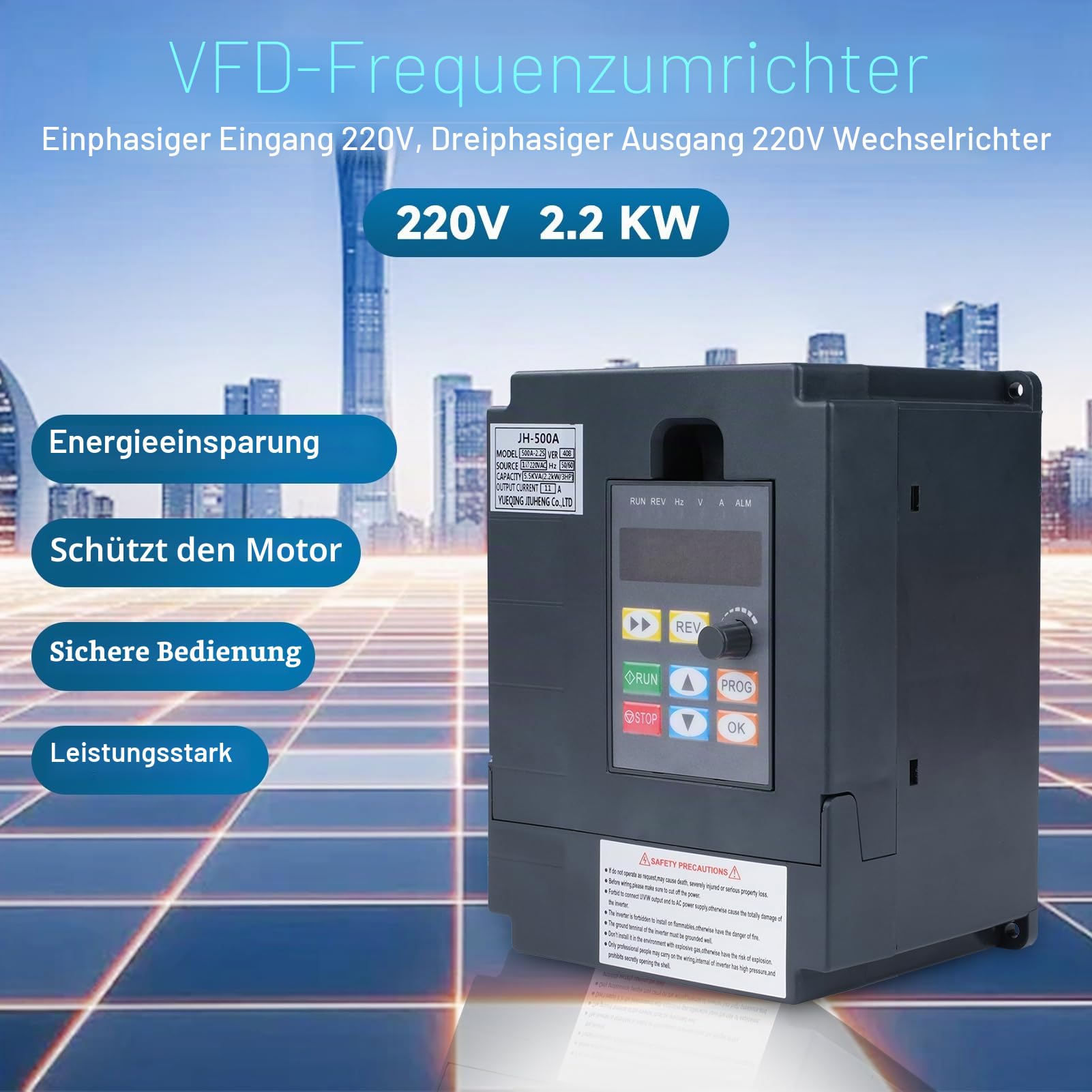 VFD Frequenzumrichter 230V Einphasiger 220V-Eingang Dreiphasiger 220V-Ausgang 2.2KW Frequenzumrichter CNC Frequenzumrichter Abnehmbare Schalttafel Modell JH-500A (mit 1M Verlängerungskabel)