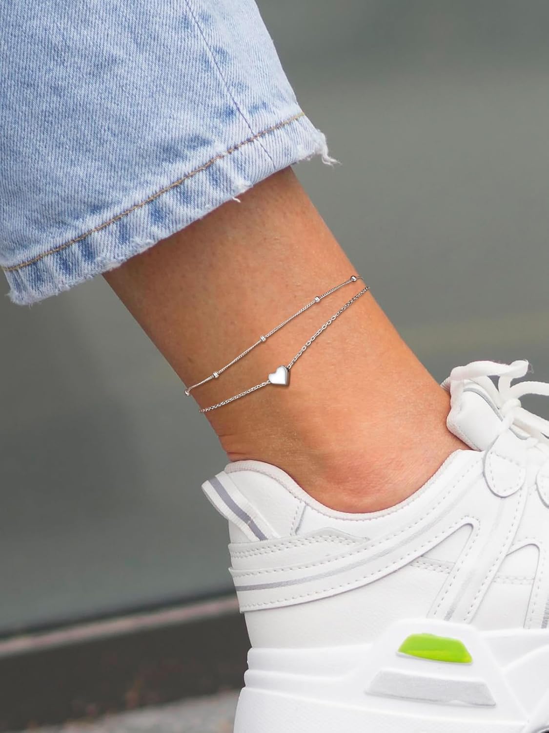 Silvora 925 Sterling Silver Anklets for Women Heart Anklet with Beaded Heart Initial Anklets for Women