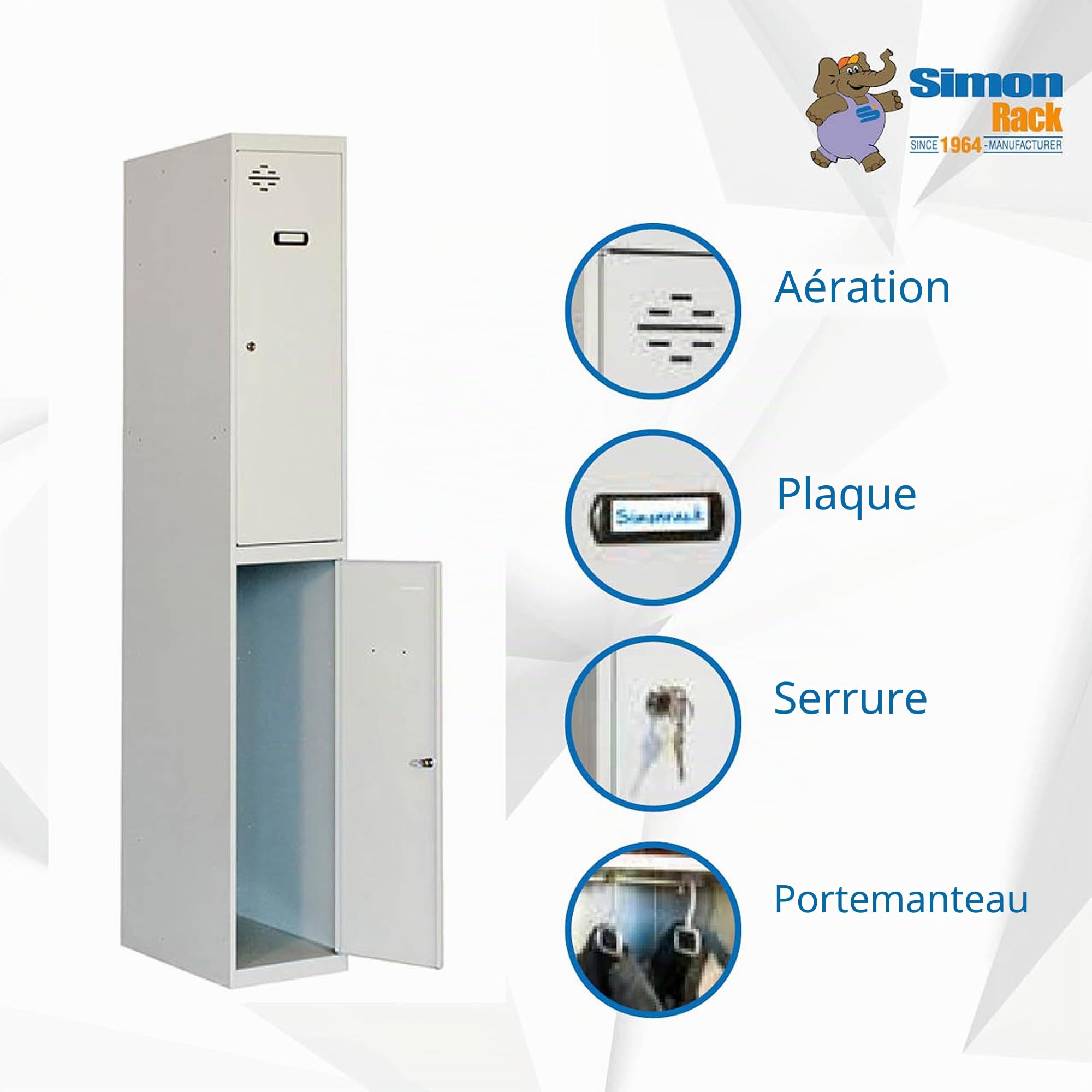 Simon Rack Casier Vestiaire Metallique, 2 Portes, Comprend la Clé, 1800x300x500 mm, Gris - Simonlocker, Acajou