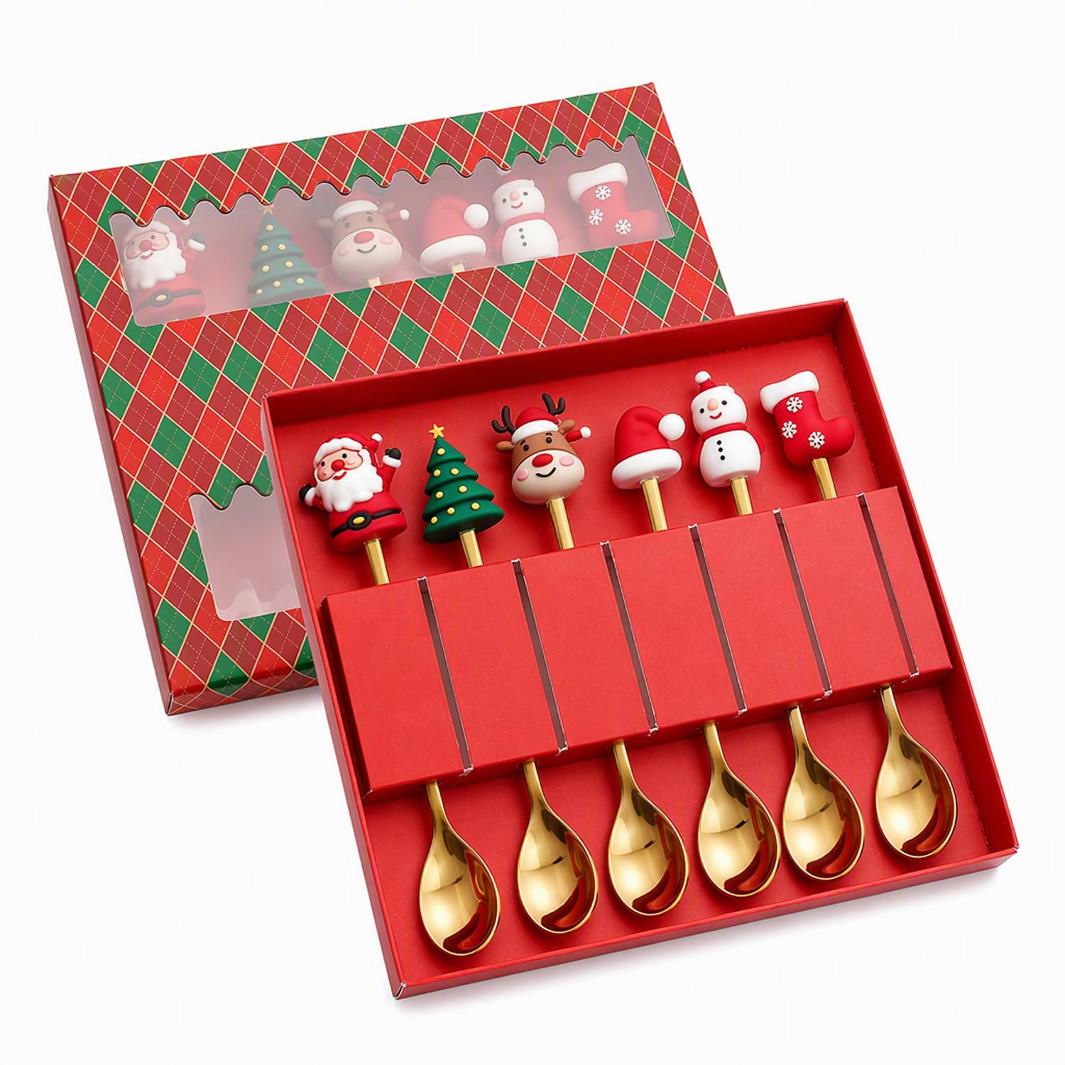6-Piece Christmas Spoons, Golden Decorative Spoons with Holiday Figurines
