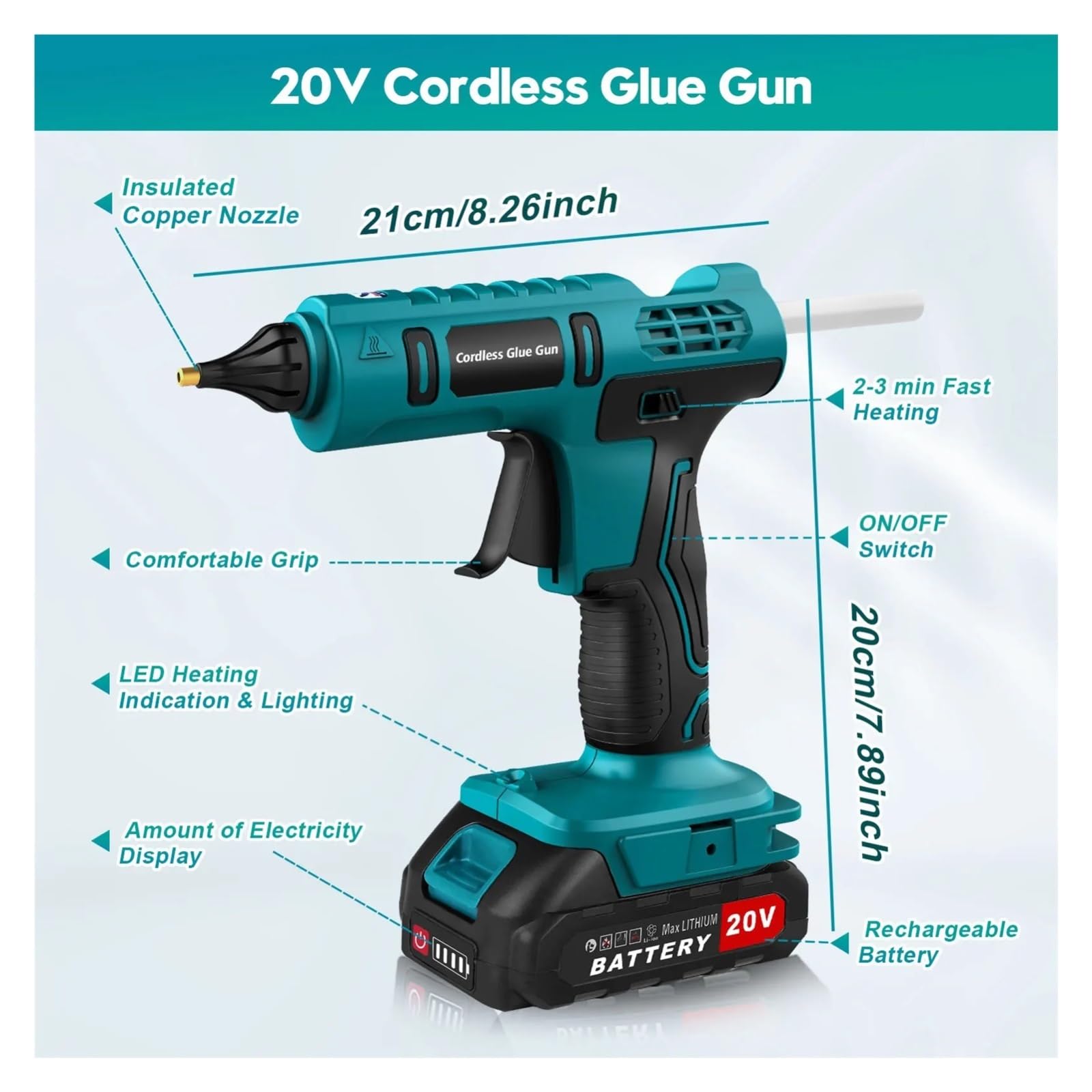 18-21V Full Size Cordless Elettrico Pistola For Colla A Caldo Hot Melt Saldatura Ad Aria Calda Anti Scottatura Ugello For La Casa Artigianato FAI DA TE Rapido Affidabile Incollaggio Flusso