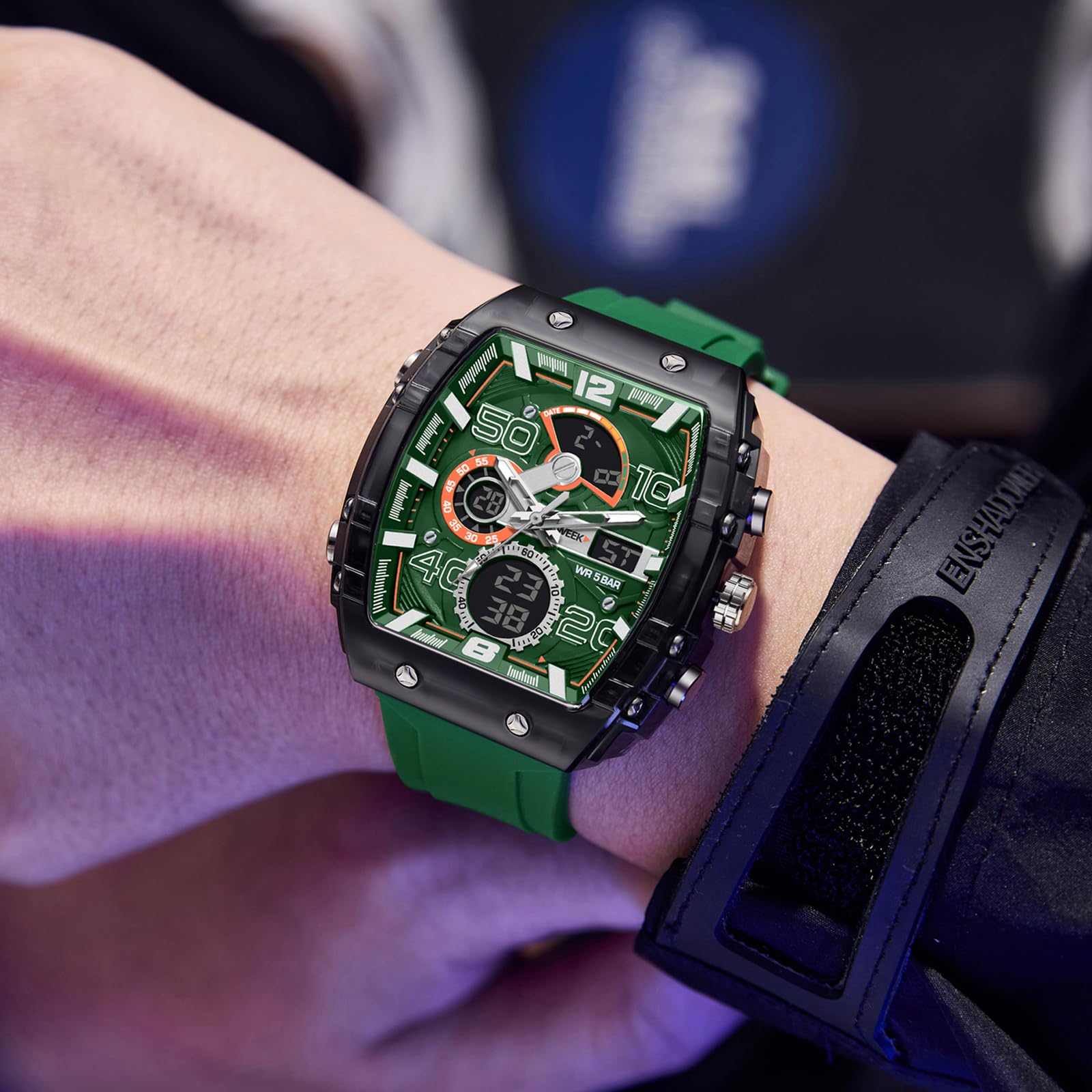 findtime Reloj digital para hombre, rectangular, deportivo, digital, analógico, cronómetro, militar, para niños, para exteriores, 5 ATM, resistente al agua, deportiva