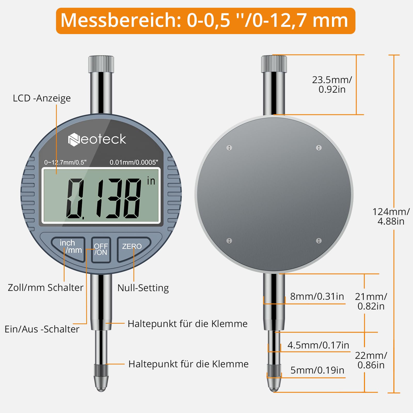 Neoteck Bohrungslehre Messuhr Set 18-160 mm Innendurchmesser Messuhr Aluminiumlegierung Hohe Präzision 0,01 mm Dial Bore Gauge Industriemesswerkzeug