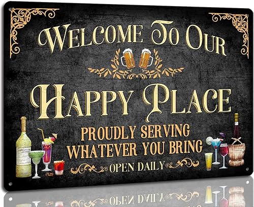 Letreros de metal retro con texto en inglés "Orgullosamente sirviendo lo que traigas", letrero de aluminio rústico para pub, cafetería, hogar, bar,