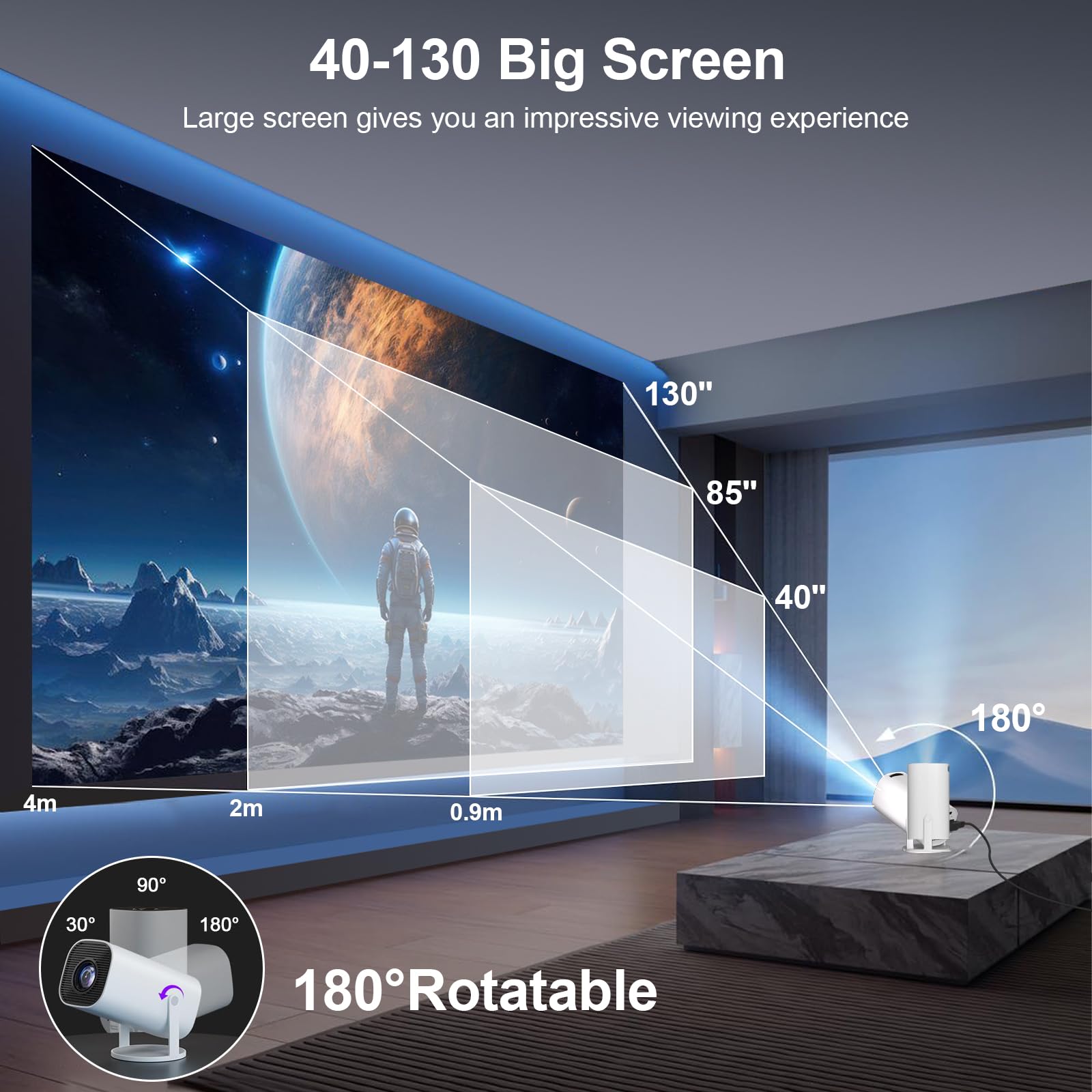 [Apps intégrées] Mini videoprojecteur 4K Full HD 1080p, videoprojecteur Portable avec WiFi 6 et Bluetooth 5.4,Retroprojecteur avec Auto Keystone Rotation 180°, Compatibile avec HDMI/TV Stick/Laptop