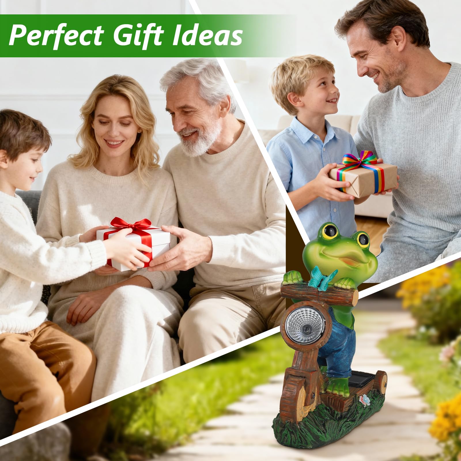 Cuteefun Statue Solaire de Grenouille pour Jardin Extérieur, Figurine D'animal de Jardin avec Lumière solaire, Décoration Grenouille pour la Cour, Cadeau D'anniversaire, Pendaison de Crémaillère