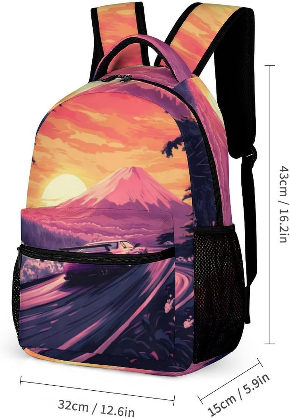 Japanese Car Racing Drifting Laptop Backpack Lightweight Computer Bag Travel Daypack for Work Business