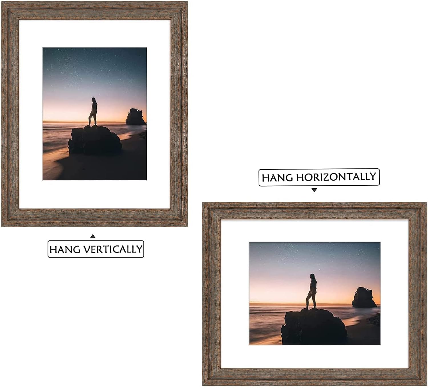 Golden State Art, 16x20 Picture Frame - Displays 11x14 Photo with Mat or 16x20 Without Mat, Wide Moulding Solid Wood Frame for Wall Display, Distressed Brown - Image 3