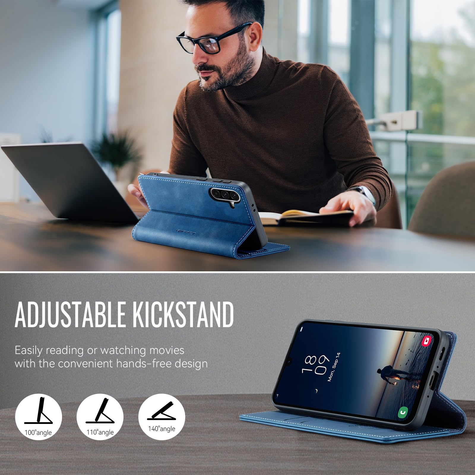 Coque Samsung Galaxy A17 Housse Antichoc en Cuir PU Premium Fentes Cartes Etui [Blocage du Signal RFID] Pochette de Portefeuille avec Fonction Support à Rabat Housse Galaxy A17 - Bleu