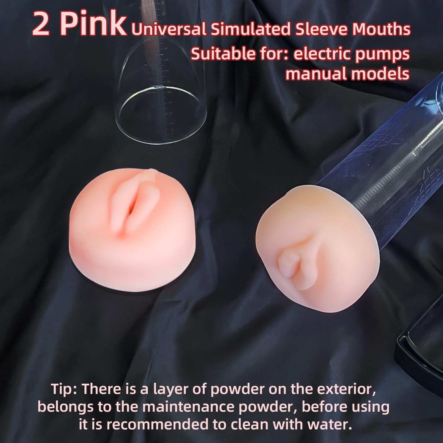 2-piece Penis Pump Simulated Inverted Model, Realistic Sleeve Replacement Sealing Cap for 2.5-inch Cylindrical Large Penis Pump Sleeve, Male Enhancement Growth Pump Cap (Pink)