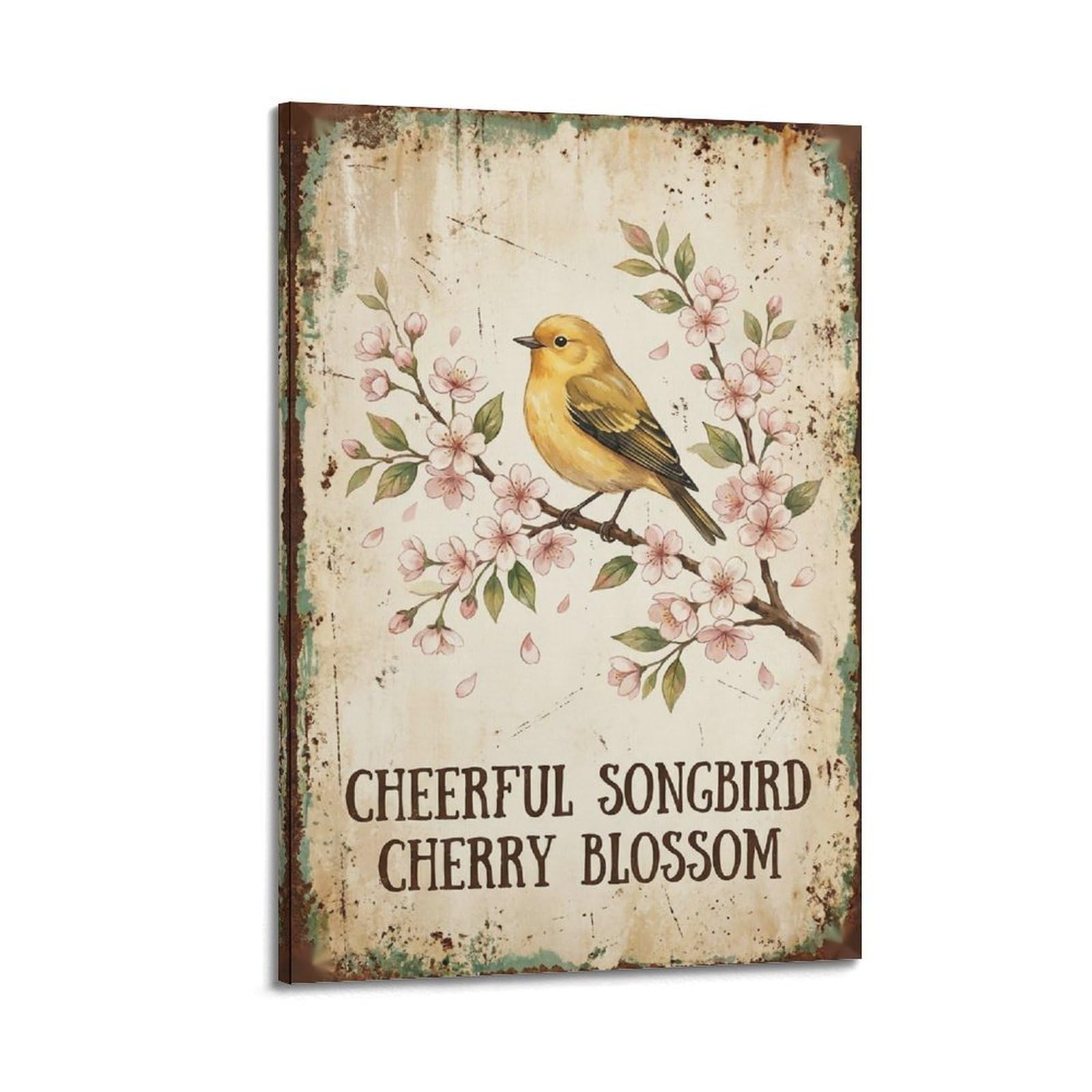 OKAHYS Cheerful Songbird Cherry Country Poster Bird Nautical Modern Decorative Canvas Prints - Ideal Wall Art for Family, Man Cave, Game Room, Boys & Girls Bedroom 20x30inch