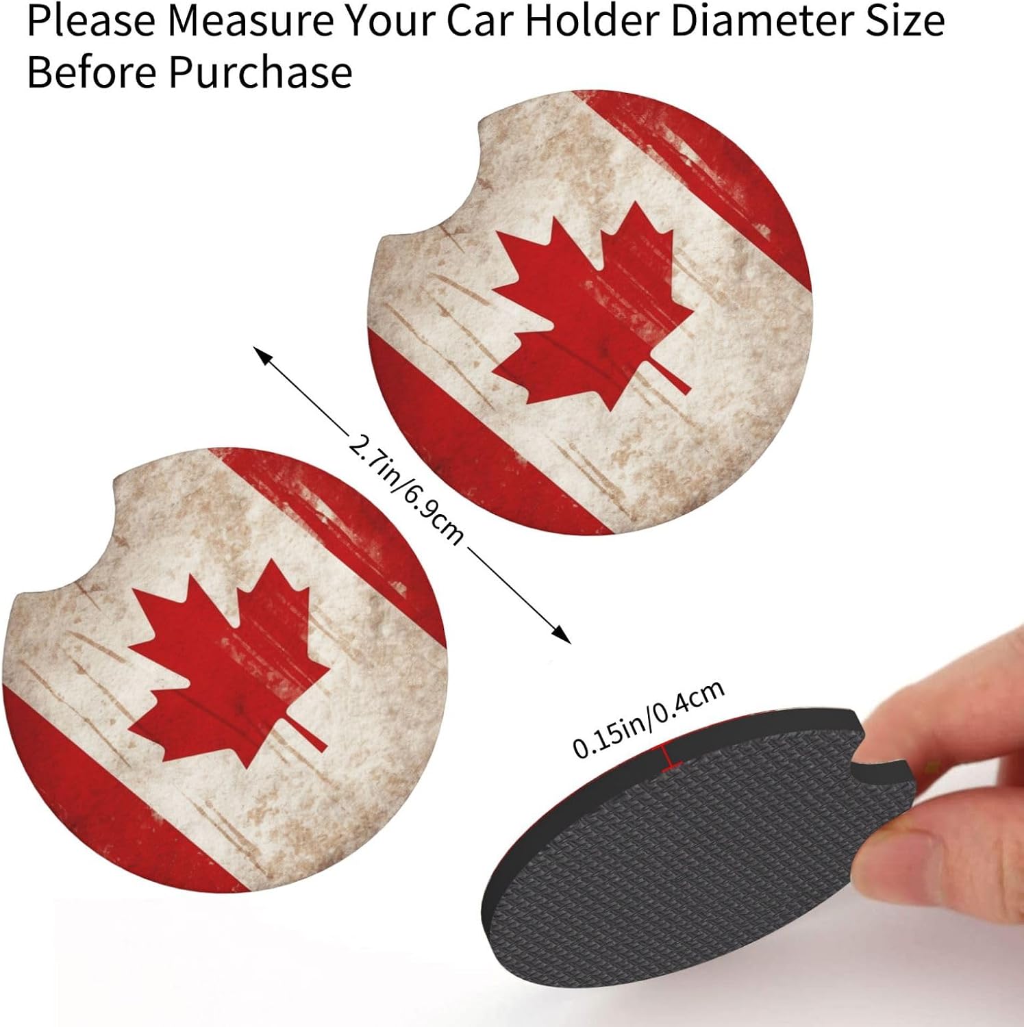 2 Pack Car Cup Coaster Retro Canada Flag Automotive Cup Holders Coasters Non-Slip Neoprene Auto Cup Pads Universal Car Interior Accessories for Women Men Cup Mat image 3