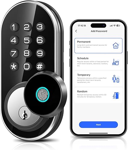 TEEHO TE342 Cerradura inteligente de puerta de entrada sin llave con teclado, control remoto de aplicación Bluetooth, cerrojo electrónico para