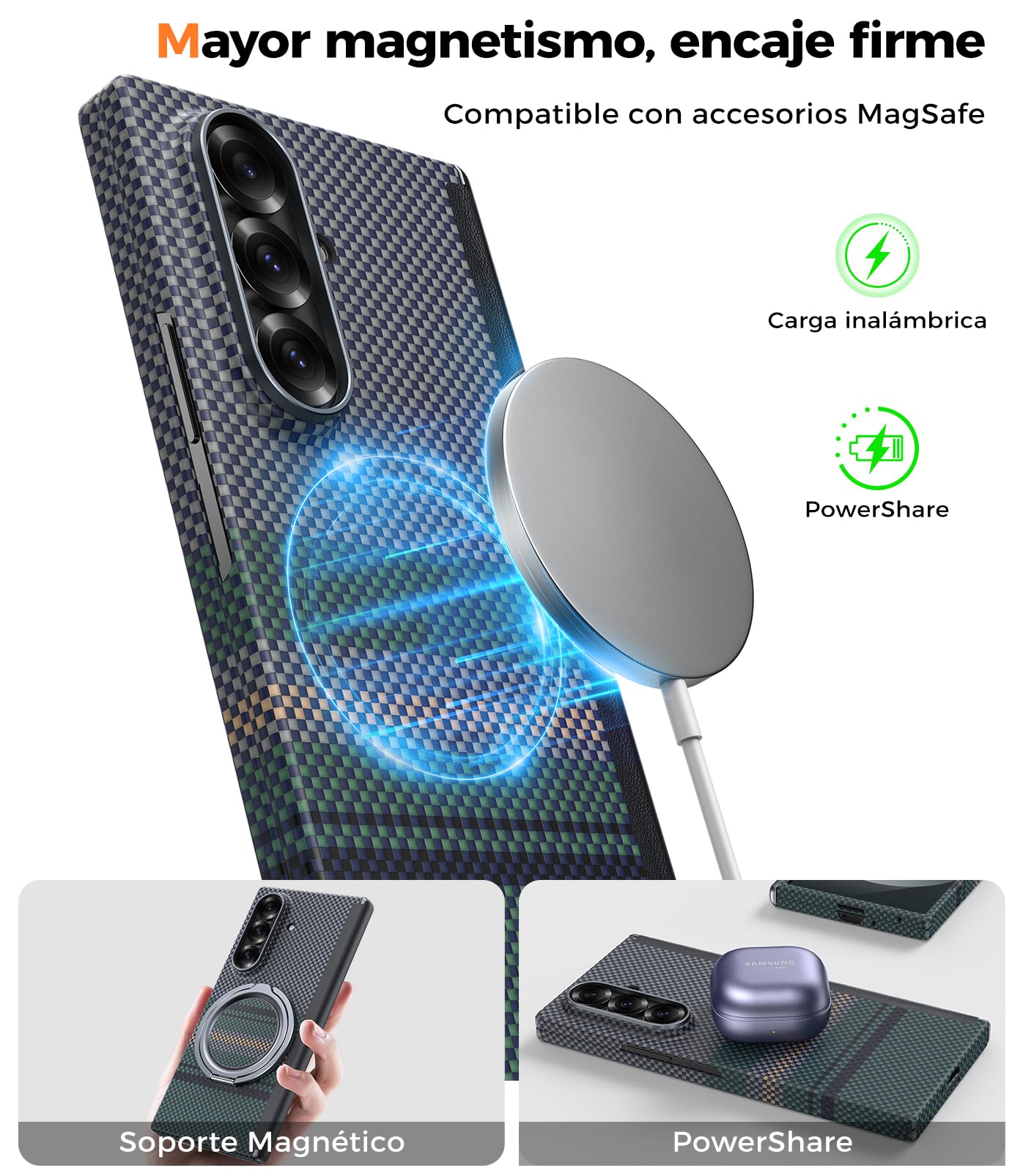 BENKS Funda para Samsung Galaxy Z Fold 7 con Protector de Pantalla, Funda con Protección de Bisagra, Ultrafino Carcasa Magnética de Fibra de Aramida Kevlar y PC, ArmorAir Aurora