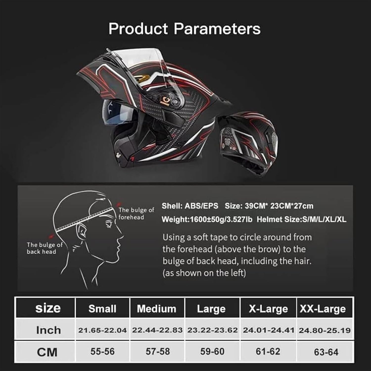 Cool Motorcycle Full Face Flip Up Full Face Helmet with Double Sun Visor, ECE/DOT Approved Street Bike Motocross Helmet for Scooter Touring Bicycle ATV Helmet