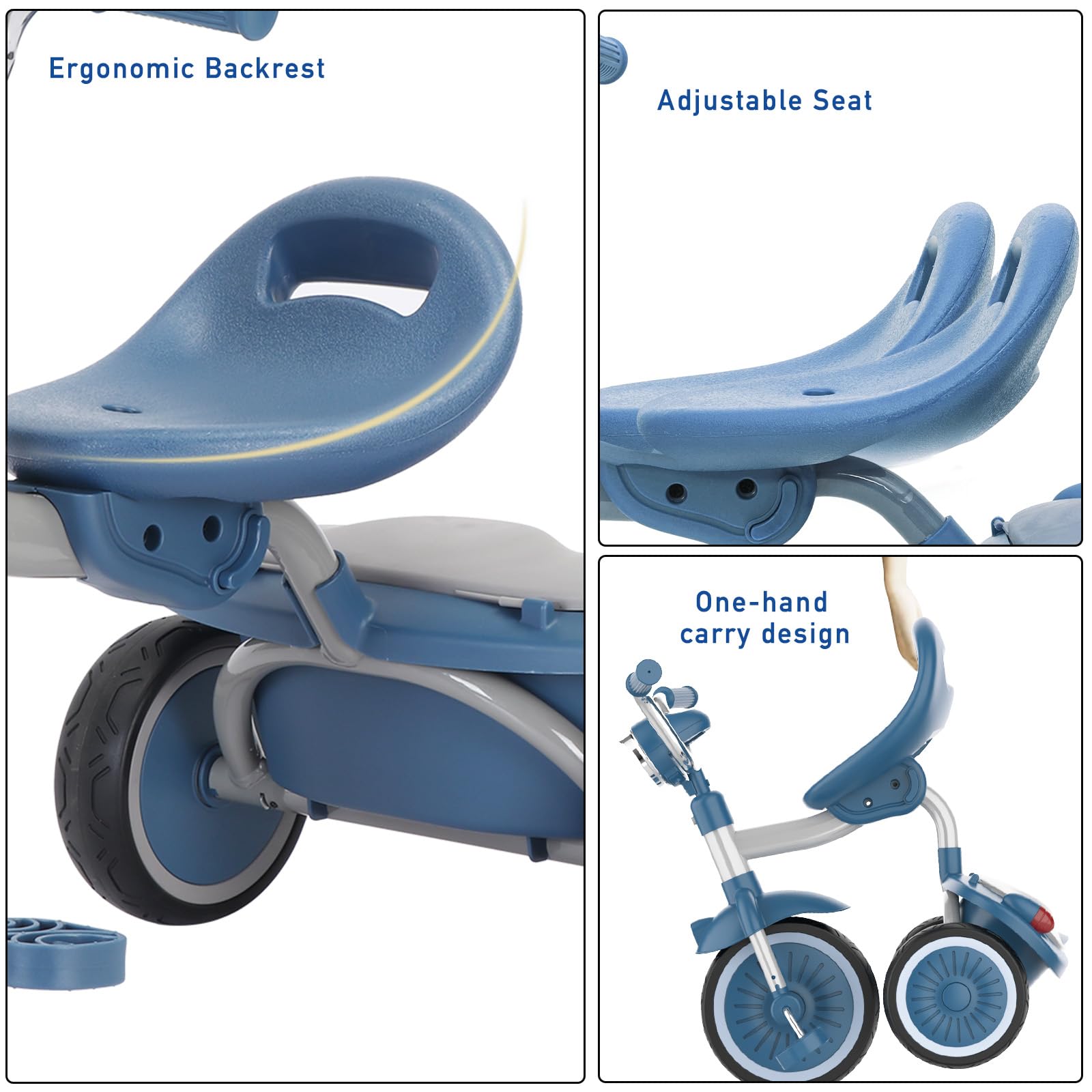 UBRAVOO Triciclo per Bambini, Triciclo Pieghevole con Pedali, Luci Cool, Ruote Durevoli e Seduta Comfort, Primo Triciclo da Passeggio per Bambine e Bambini di 1-5 Anni (Blu)