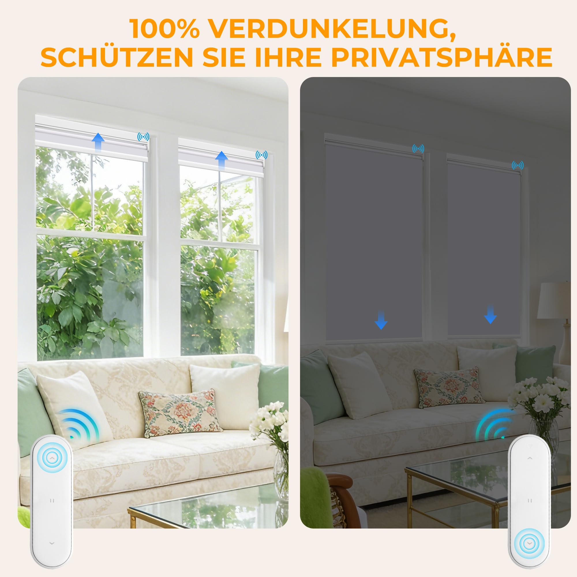 HOMEDEMO M100 Elektrische Rollos Verdunkelungsrollo mit Motor & Fernbedienung, Weiß 95x150cm(BxH), Smart Rollo ohne Bohren klemmfix & mit Bohren, Sonnenschutz Sichtschutz Rollo für Fenster