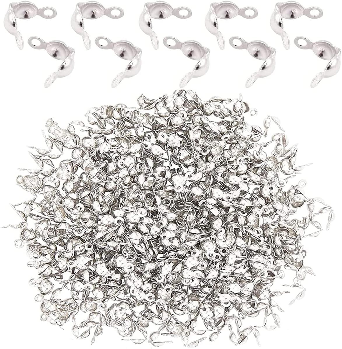 - Bead Tips Knot Covers Clamshell Fold-Over Bead Calotte Ends Knot Covers Metal Open Bead Tips Knot Covers for Jewelry Making DIY Findings Crafts |100 PCS|