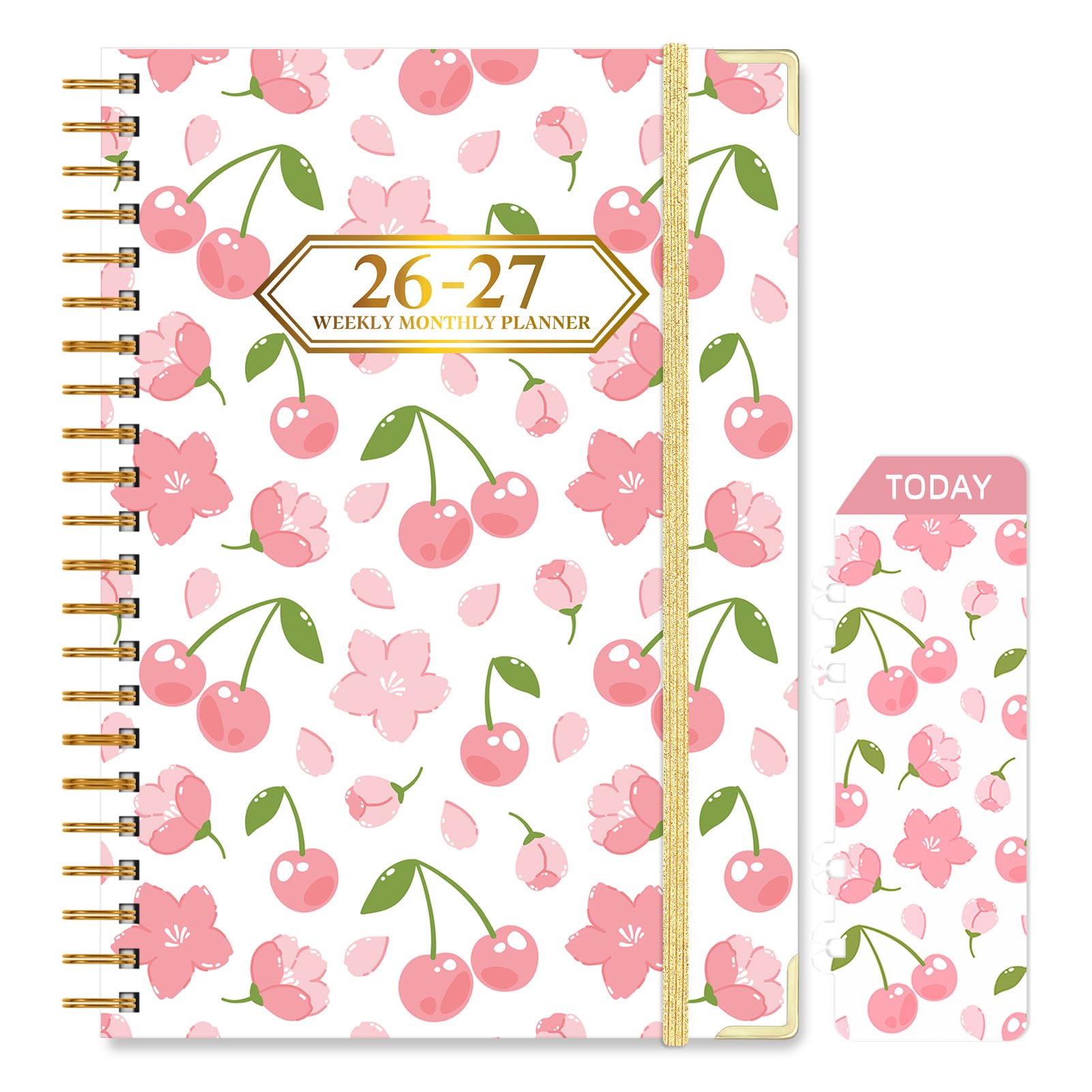 Knagsfa 2026-2027 Planner, Jul.2026-Jun.2027 Planner Weekly and Monthly 6.25"x8.5" with Page Tabs, Calendar Hardcover with Inner Pocket, Elastic Band, Twin-Wire Binding, Bookmark, Cherry Sakura