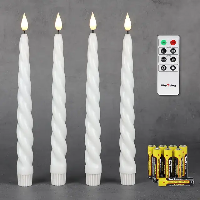 Kronljus LED: 4 Flickering Flameless Ribbed Candles with Timer & Remote