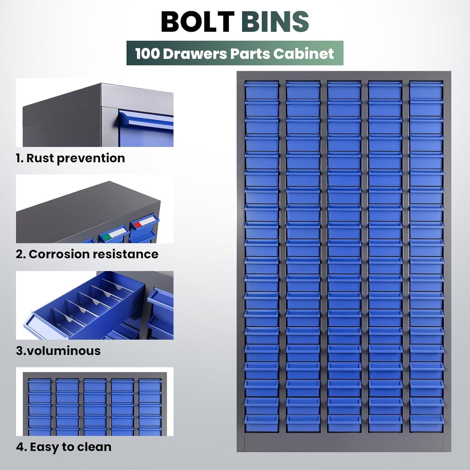 100 Drawer Durable ABS Parts Cabinet, Nuts and Bolts Organizer with Labeled Drawers, Tool Chest for Garage & Industrial Storage