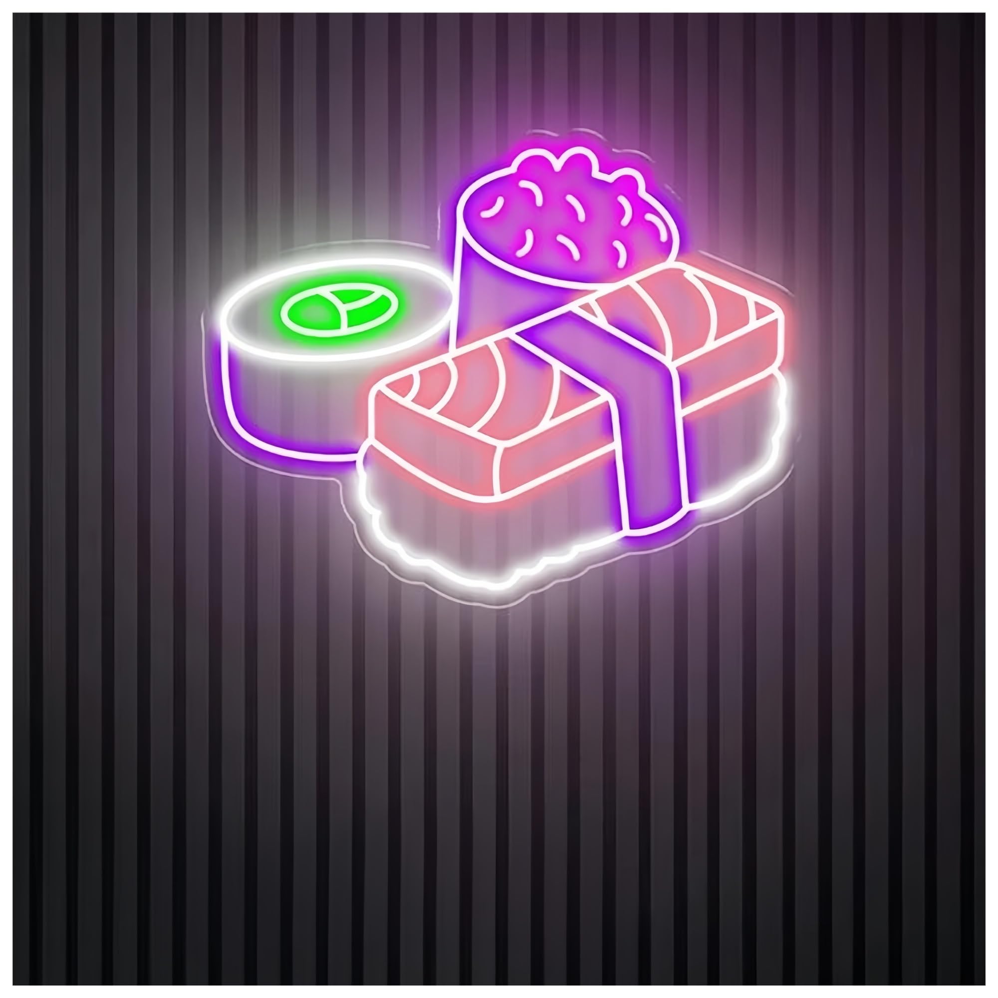 SHOUXI Sign Lamp Sushi Neon Sign Japanese Restaurant Sushi Roll Neon Light Kitchen Wall Decor Business Logo Light Sign(E,60X48CM)