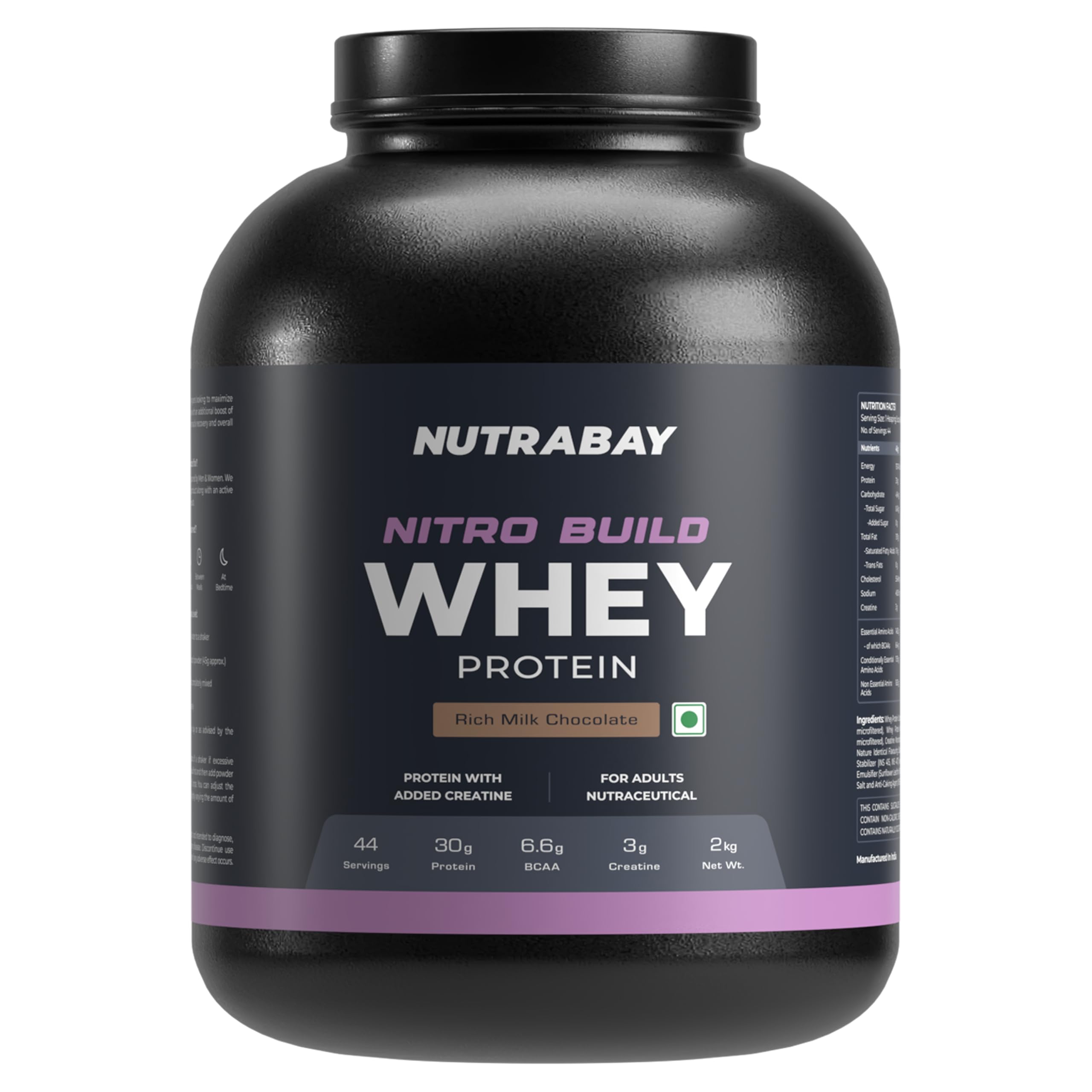 Nutrabay Pro Nitro Build Whey Protein Powder - 2kg, Milk Chocolate | 30g Protein, 3g Creatine, 6.6g BCAA | Easy to Digest | NABL Lab Tested | Muscle Growth & Recovery | Gym Supplement for Men & Women-image-37