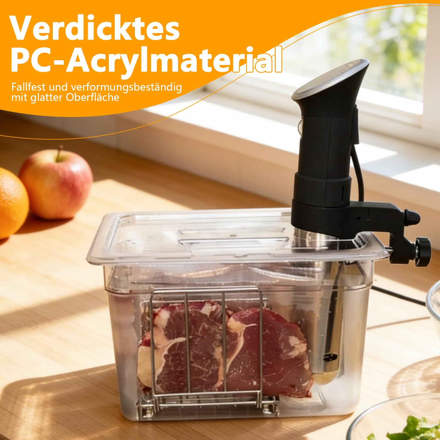 Sous Vide Contenitore da 12 l, con coperchio e rack per Sous Vide Stick Garer, contenitore trasparente multifunzione, adatto per pesce, carne e verdure